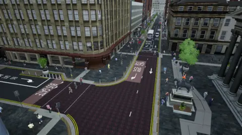 An artist's impression of what the new bus lane in Glasgow city centre will look like.