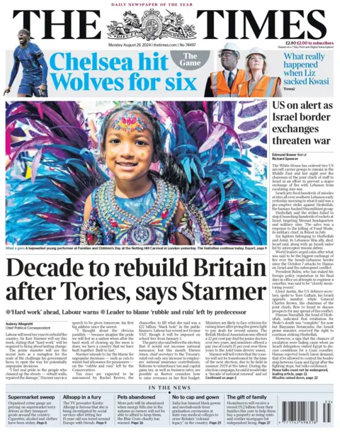 Labour will need at least ten years to rebuild the country, the Prime Minister will say in his speech on Tuesday, according to The Times. He will also use the recent riots as "metaphor" for the long road ahead to clear the "rubble and ruin" left by the Conservatives, the paper reports. 