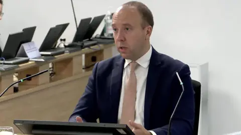 PA Media Former health secretary Matt Hancock giving evidence to the Covid inquiry