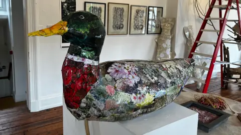 A mallard duck art installation