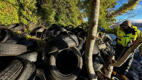 Dumped tyres by Loch Ness