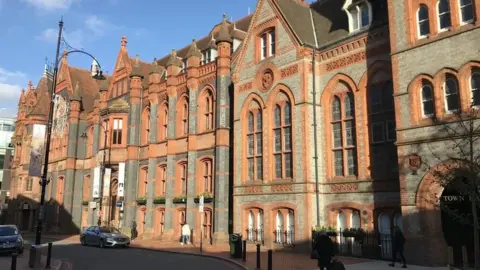A general view of Reading Town Hall, in which the coroner's court is situated. It is a late 19th Century building.