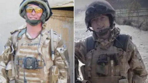 Lee Holmes and Doug Lincoln dressed in desert camo Army uniforms 