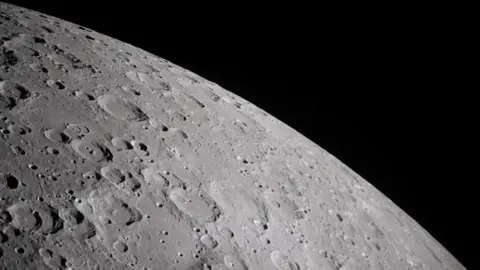 Detailed telescopic view of the Moon against a black sky