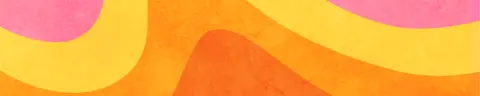 Thin, yellow, orange and pink banner promoting the Upbeat newsletter with a wave in different shades of colour in the centre.