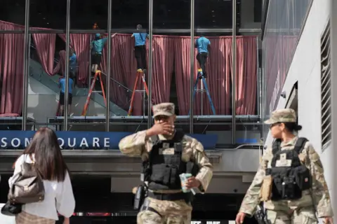 Reuters Workers operate inside Madison Square Garden, ahead of a reported wedding between singer Taylor Swift and National Football League (NFL) player Travis Kelce, in New York City, U.S., July 2, 2026. 
