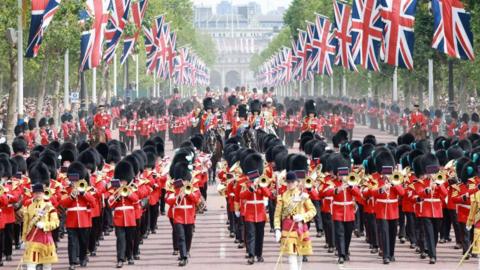 Trooping the colour band marching down the mall