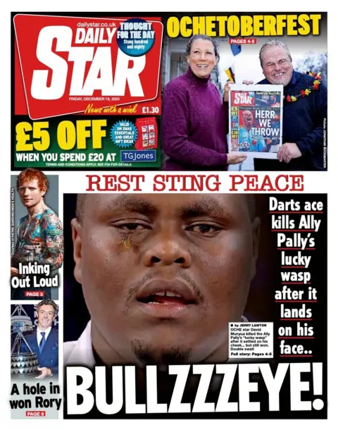 The headline on the front page of the Daily Star reads: "Rest sting peace"