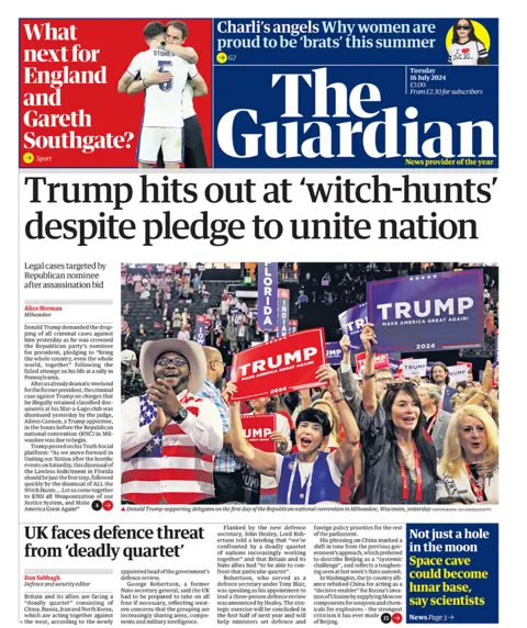  "Trump hits out at 'witch-hunts' despite pledge to unit nation". 