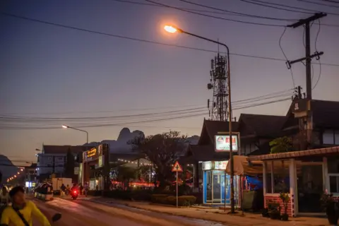 A street in Vang Vieng by night