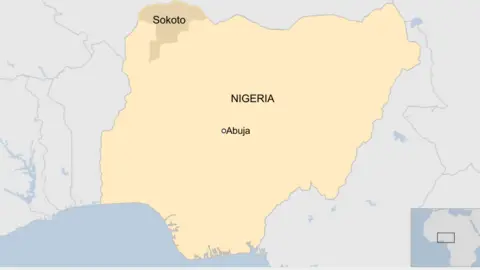 A map showing the Nigerian state of Sokoto and the capital Abuja