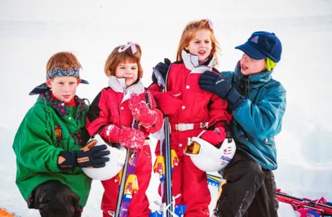 Ken Goff/Getty Images HRH Prince Harry, HRH Princess Beatrice, HRH Prince William and HRH Princess Eugenie on a skiing holiday in Klosters, Switzerland on 4th January 1995