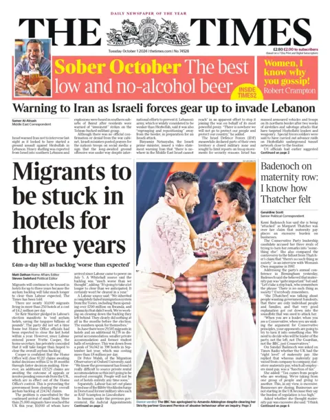 The Times beforehand   leafage   for 1 October 
