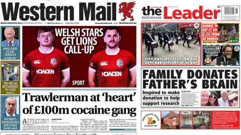Front pages of the Western Mail and the Wrexham Leader