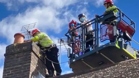 RSPCA Rescuers on the roof 