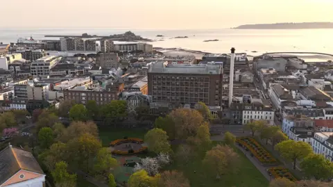 A drone shot of Jersey General Hospital and the surrounding area.