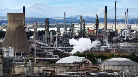 Getty Images A general view of the Petroineos oil refinery site on September 25, 2024 in Grangemouth, Scotland. 