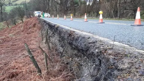 Derbyshire County Council The verge of the road after the landslip