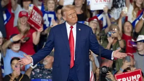 Getty Images Donald Trump making an expansive gesture with his hands