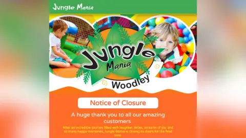 Jungle Mania A notice of closure on the Jungle Mania social media page, which says: "Notice of closure. A huge thank you to all our amazing customers." 