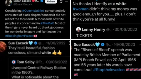 A gallery of four posts made on X by Sue Eacock.