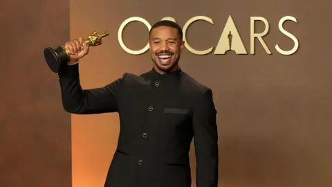 Michael B. Jordan, winner of the Best Actor Award for “Sinners”, poses in the press room at the 98th Annual Oscars at Dolby Theatre on March 15, 2026 in Hollywood, California