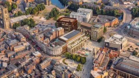 Derby City Council An aerial view of what the Derby Market Square could look like now the plans have been approved