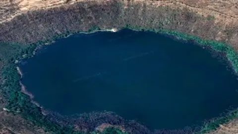 An aerial view of Lake Lonar in India