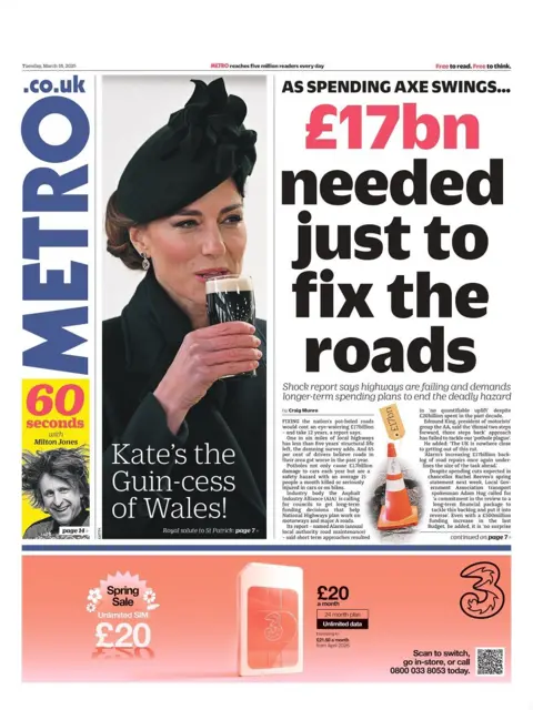 Front leafage   of the Metro for Tuesday 18 March 2025.