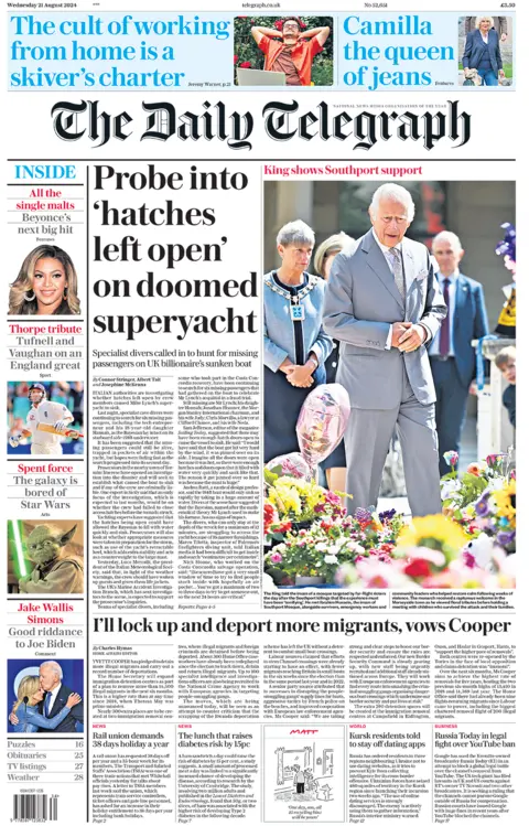 The Daily Telegraph front page, 21 August