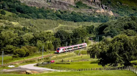 Transport for Wales A train running on the Valleys line