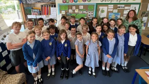 A group of primary school children in their classroom