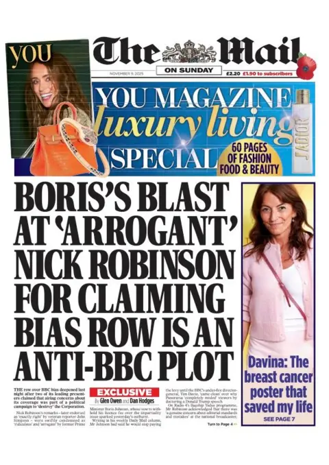 “Boris's blast at 'arrogant' Nick Robinson for claiming bias row is an anti-BBC plot”.