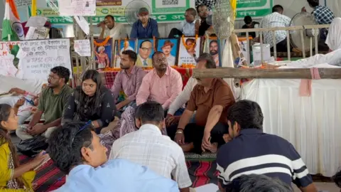 Sartaj Alam Protesters seen camping near a makeshift stage at the protests in Ranchi 