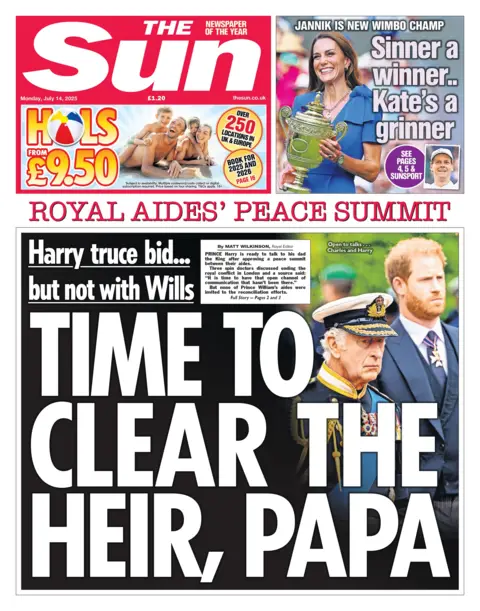 The headline on the front page of the Sun reads: “Time to clear the heir, papa”.’
