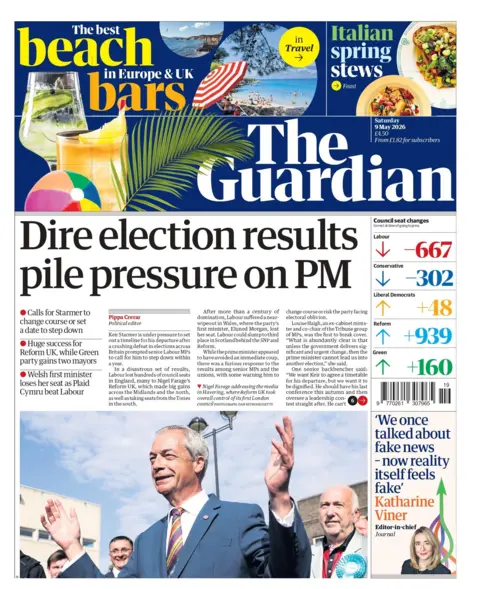 "Dire election results pile pressure on PM," reads the headline on the front page of the Guardian.