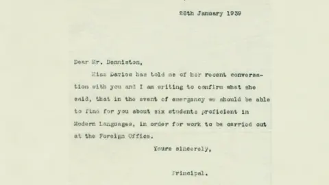 Newnham College A letter from Pernel Strachey writing as Principal to Commander Denniston