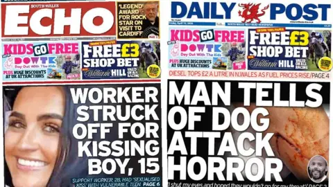 South Wales Echo and Daily Post front pages