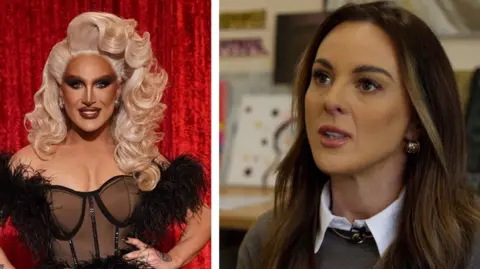Drag queen and artist, The Vivienne, on the left; The Vivienne's sister, Chanel Williams, on right side of picture