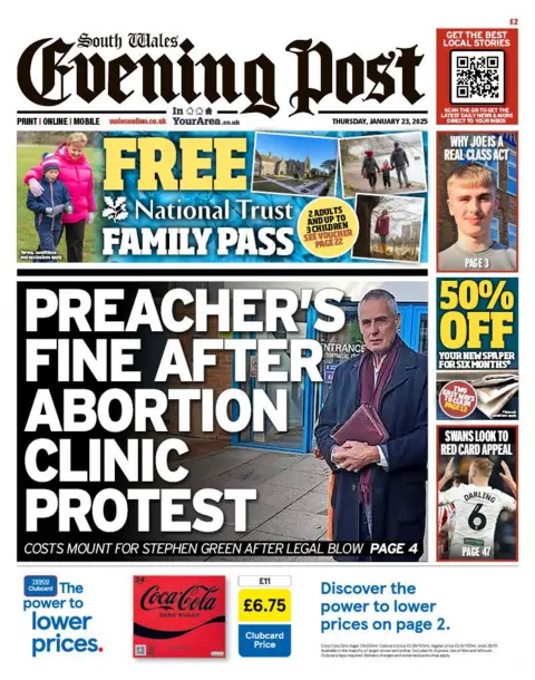 South Wales Evening Post Front page of the South Wales Evening Post