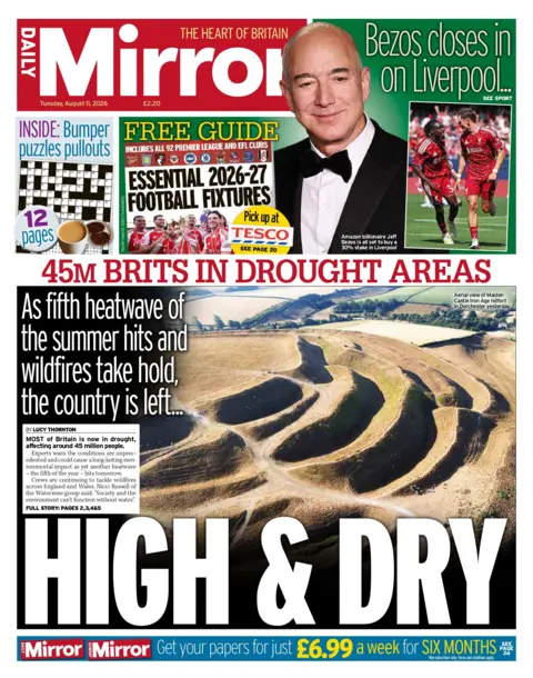 "45m Brits in drought areas: High & Dry," reads the headline on the front page of the Daily Mirror.