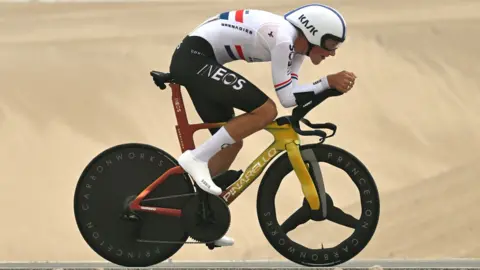 Joshua Tarling during the stage two time trial at the 2025 UAE Tour