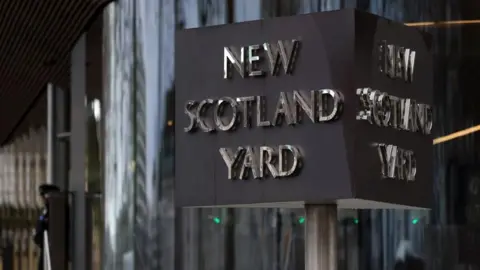 A close up of the signpost outside New Scotland Yard in London