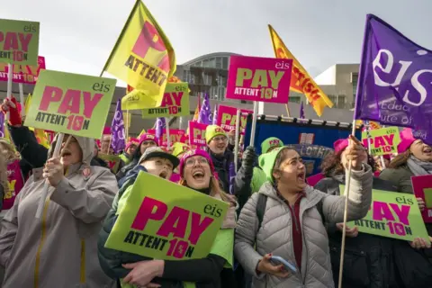PA Images Teachers on the picket line at Holyrood