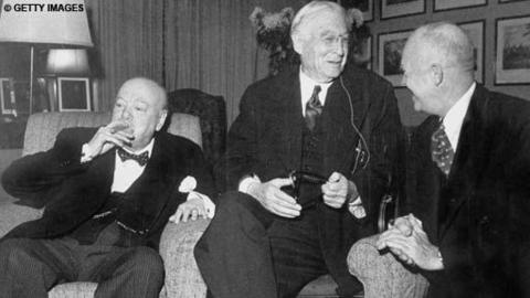 Bernard Baruch developed a close friendship with both President Franklin D Roosevelt and Winston Churchill (left and centre of the picture).