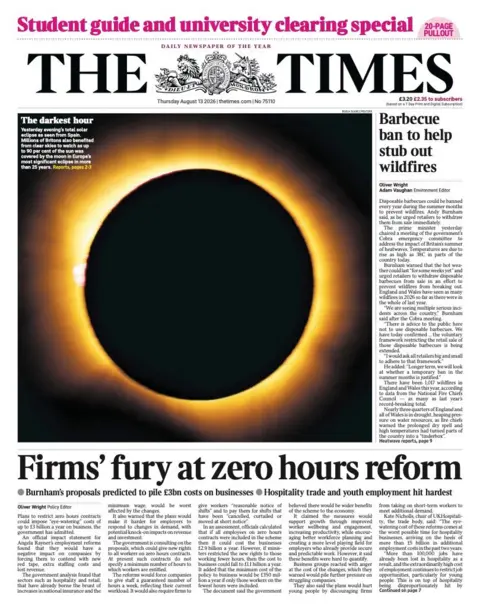 The headline on the front page of the Times reads: "Firms' fury at zero hours reform."