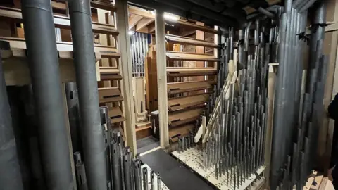 Shaun Whitmore/BBC Internal pipes of Norwich Cathedral's new organ