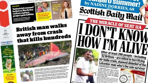 Newspaper front pages from June 13