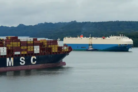 Getty Images Two container ships on the Panama Canal