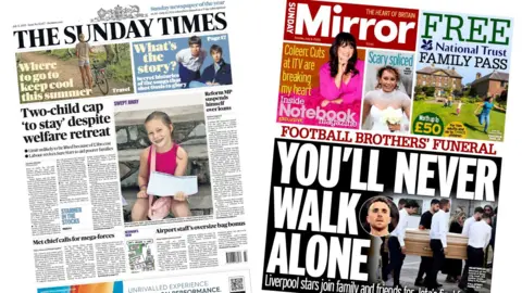 A composite image showing the front pages of the Sunday Times and the Sunday Mirror 